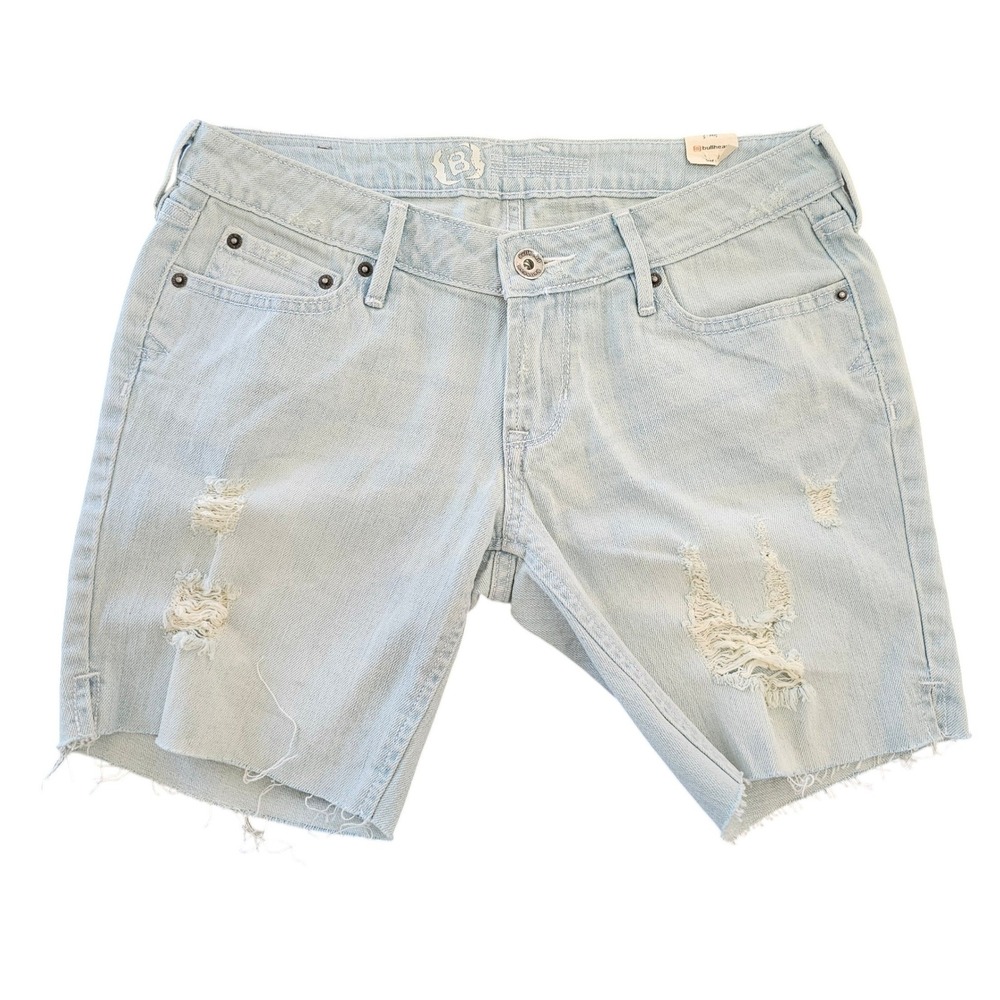 Bullhead Denim Short Shorts Size‎ 5 Light Wash Distressed Raw Hem Retro Jean NEW